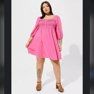 NWT Torrid Mini Rayon Slub Pintuck Neck Skater Dress Size 4X Pink NEW
